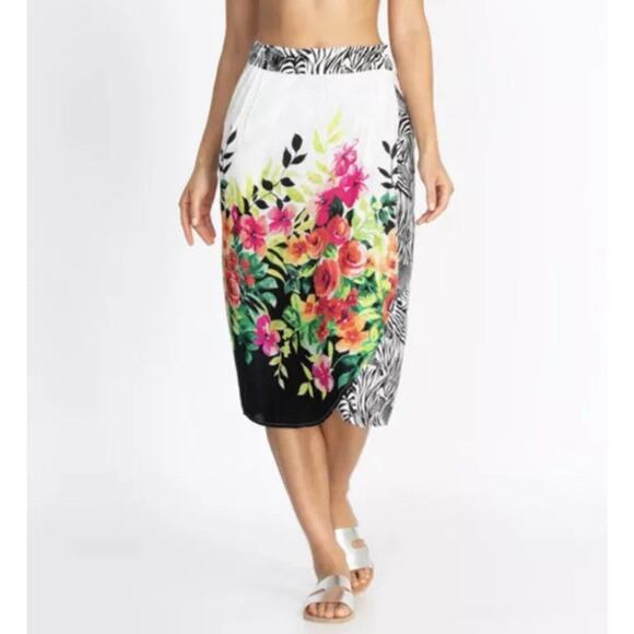 Johnny Was Rayon Wrap MIDI Skirt Floral Zebra Print pockets Size XS - Picture 1 of 13